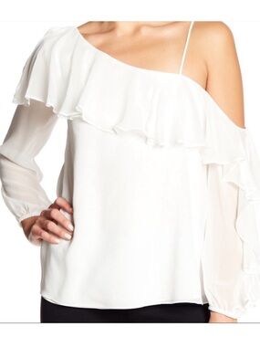 Haute Hippie ‘One Wish’ White One-Shoulder Ruffle Blouse 100% Silk Size XS Boho